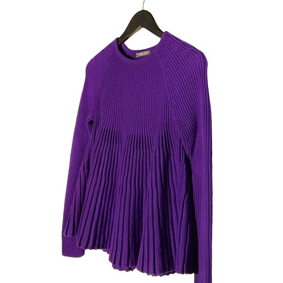 Alexander McQueen Royal Purple Ribbed Wool Flare Sweater - Picture 2 of 6